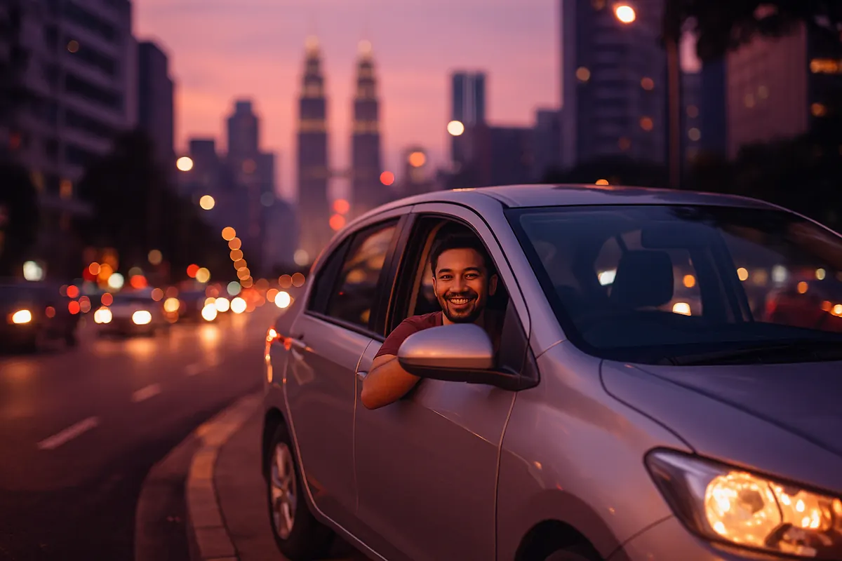 A ride-sharing driver partner in Kuala Lumpur at dusk