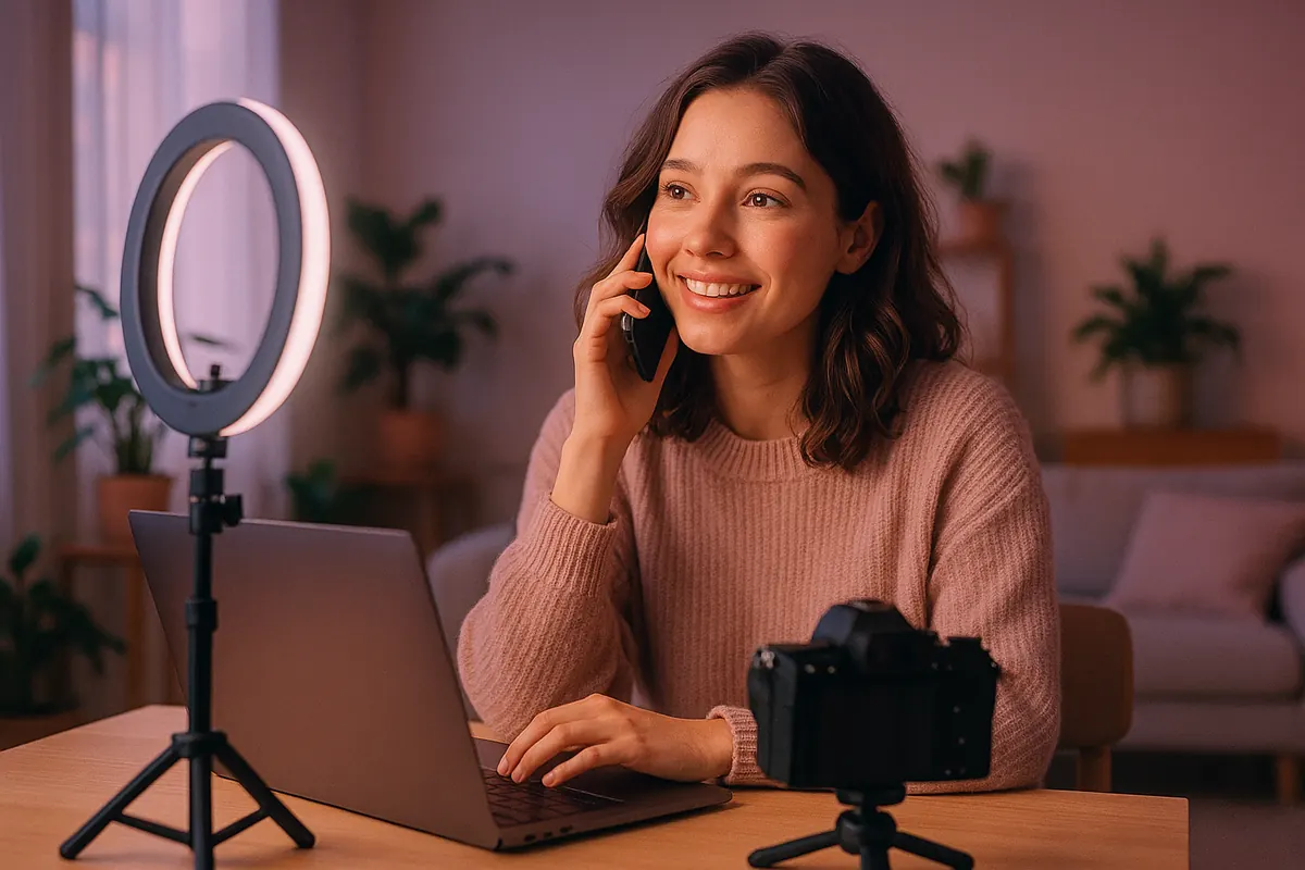 A person at home taking a call