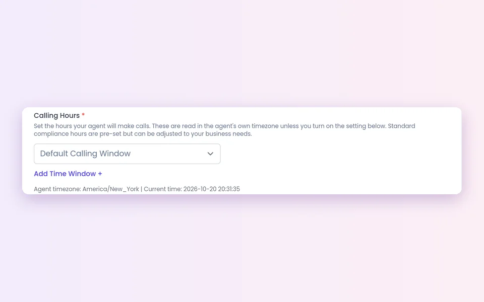 Calling Hours with the Add Time Window + link