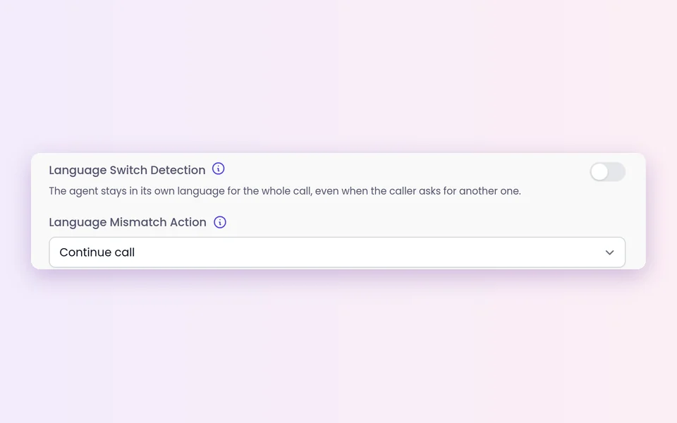 Language Switch Detection and Language Mismatch Action set to Continue call in the agent's Advanced Settings