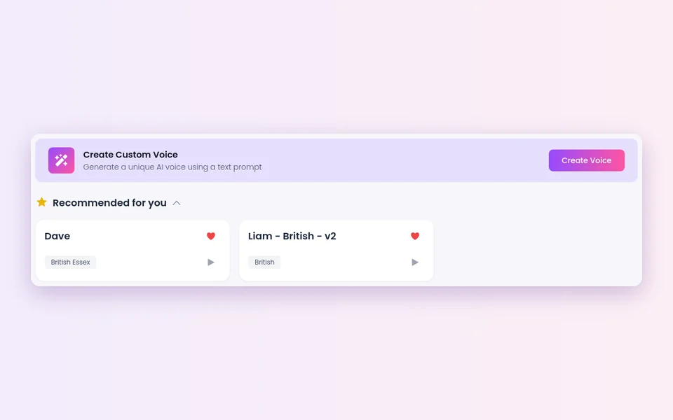 Create Custom Voice and recommended voices with a play button