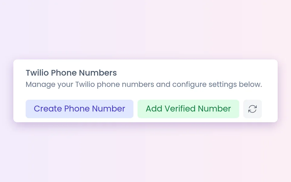 Create Phone Number and Add Verified Number buttons