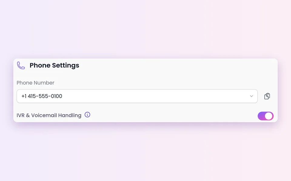 IVR & Voicemail Handling switched on under Phone Settings