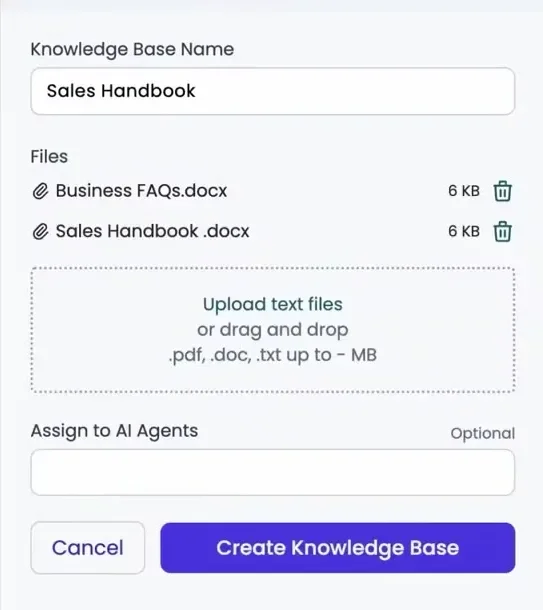 Uploading a knowledge base in SalesCloser