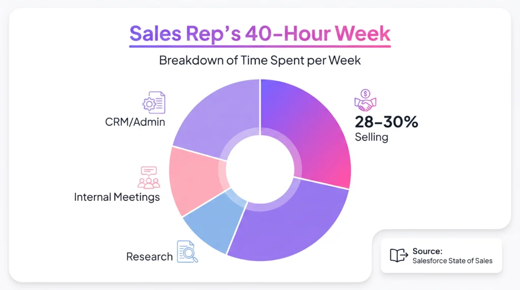 AI Sales Agents - 2 Pie chart breaking down a sales rep's 40-hour week