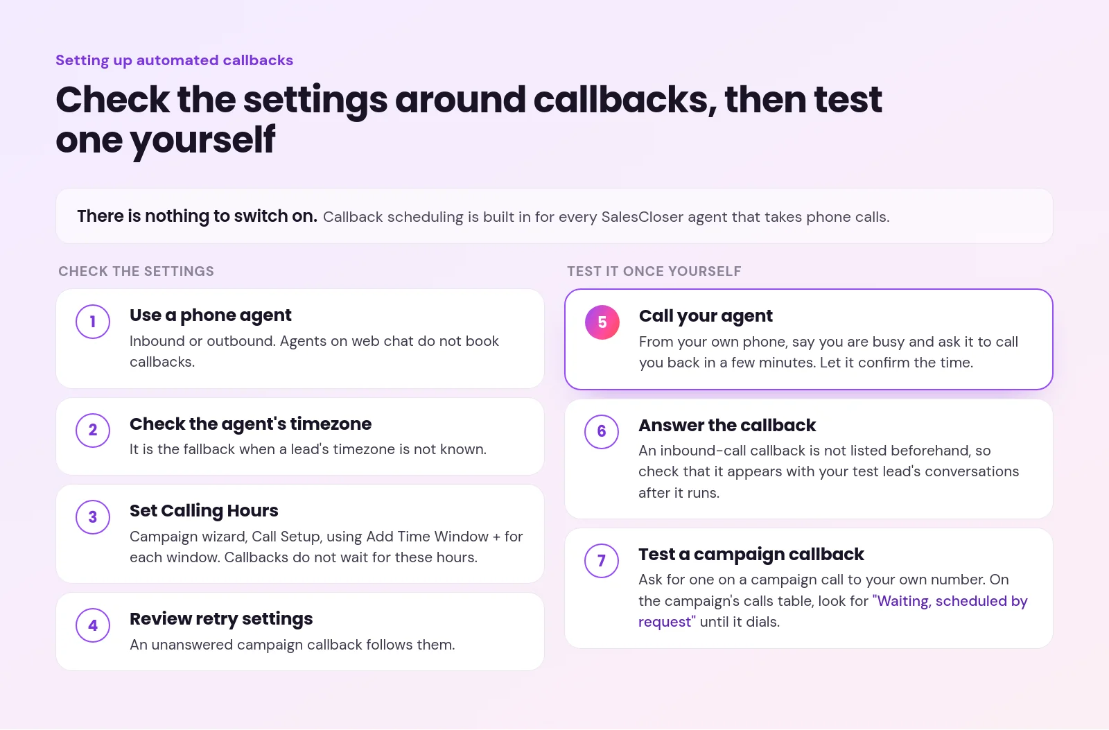 ai callback scheduling - AI Callback Scheduling: How Your AI Agent Handles "Call Me Back Later" Seven step list for callbacks: check the phone agent, timezone, Calling Hours and retry settings, then test a callback and find where it shows