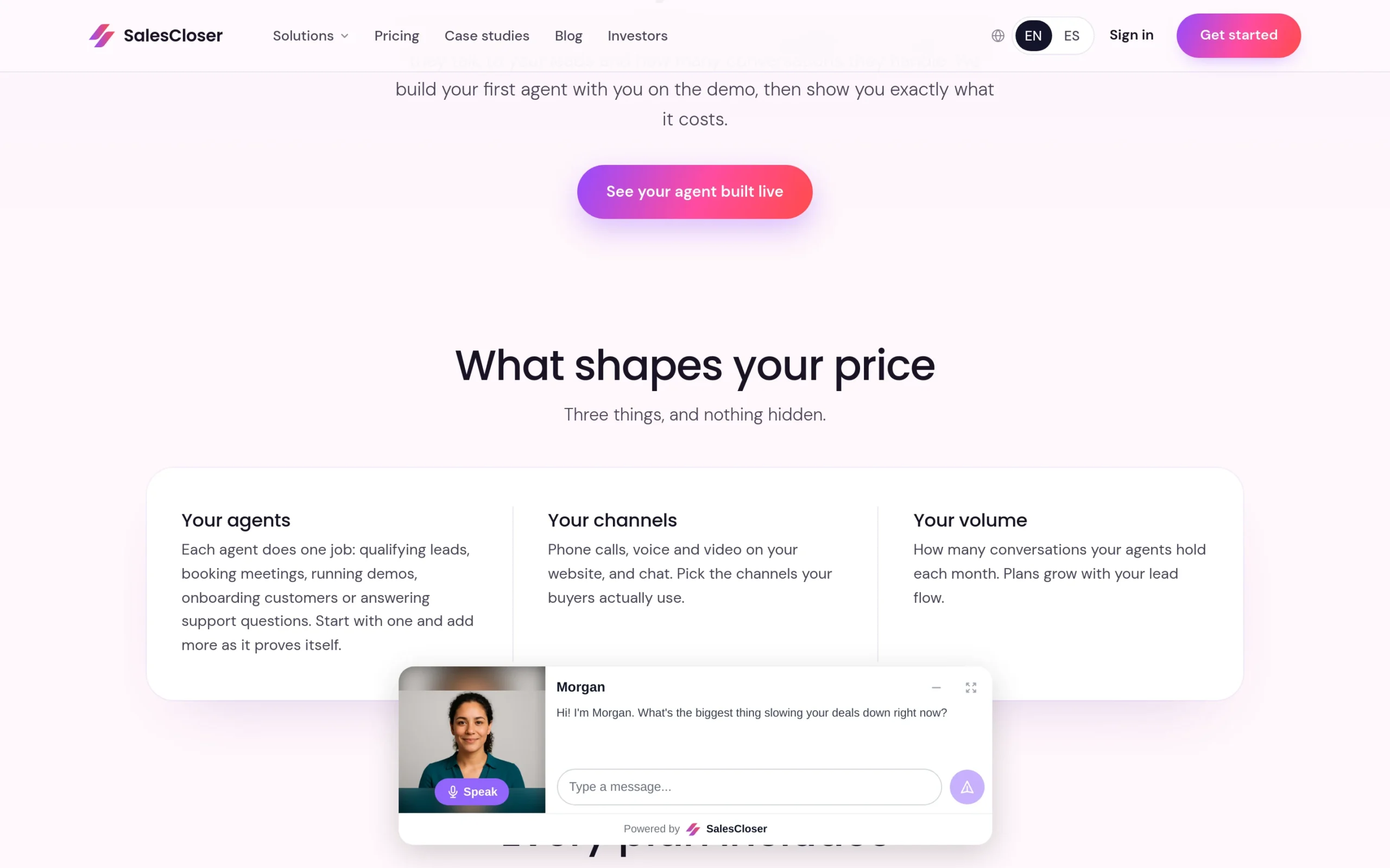ai chat widget with voice - AI Chat Widget With Voice and Video: One Embed, Three Ways to Talk Screenshot: The bottom bar layout, with the agent's avatar, a Speak button for voice and a text box for chat in one strip.